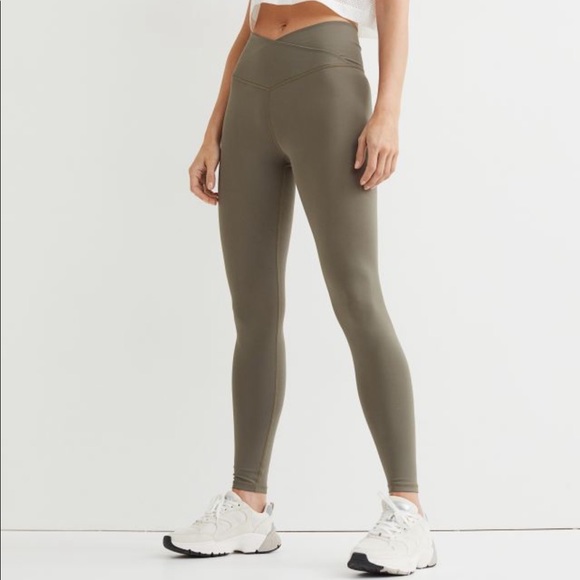 Hm Wrapoverwaist Sports Leggings Khaki 